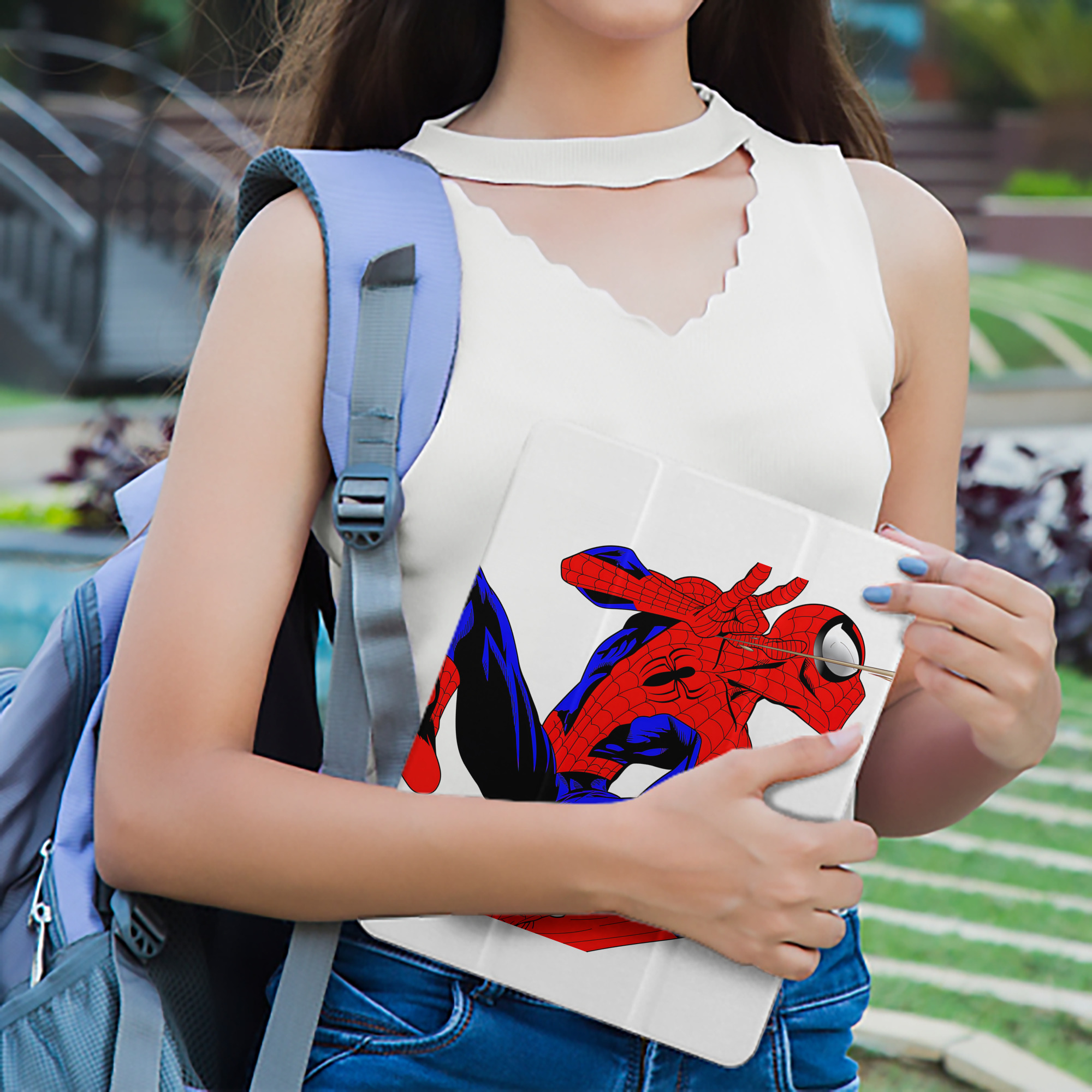 Spider Man スパイダーマン IPad ケース ペン収納付き 三つ折りスタンド PUレザー×シリコン 対応機種9.5/10.5/10.9インチ