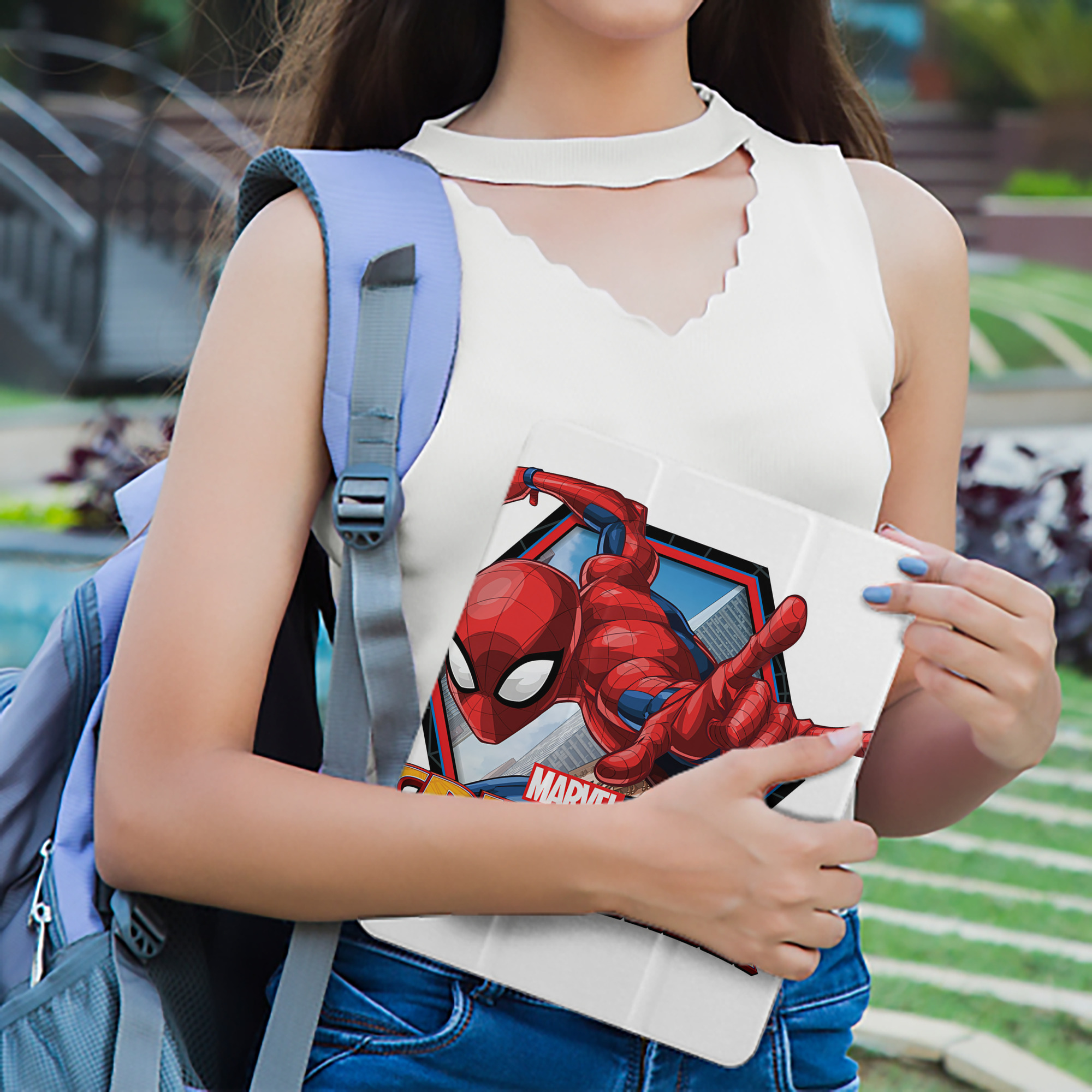 Spider Man スパイダーマン IPad ケース ペン収納付き 三つ折りスタンド PUレザー×シリコン 対応機種9.5/10.5/10.9インチ