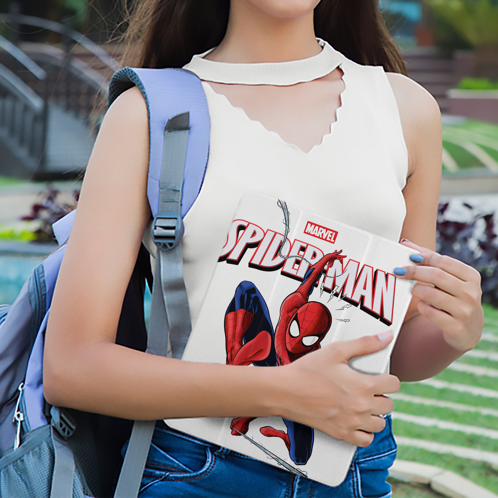 Spider Man スパイダーマン IPad ケース ペン収納付き 三つ折りスタンド PUレザー×シリコン 対応機種9.5/10.5/10.9インチ
