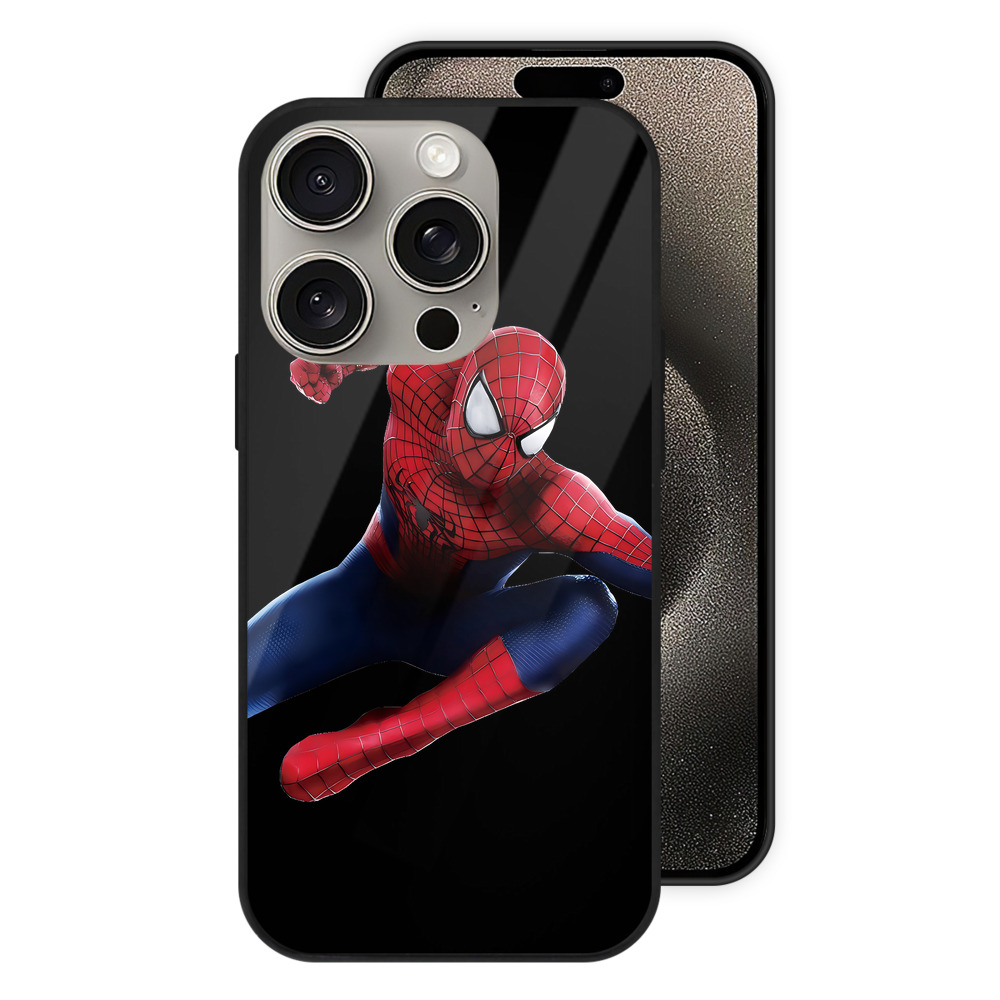 （画像用） Spider Man スパイダーマン 【iPhone15Pro対応】スマホケース 耐衝撃＆黄変防止 背面ガラス