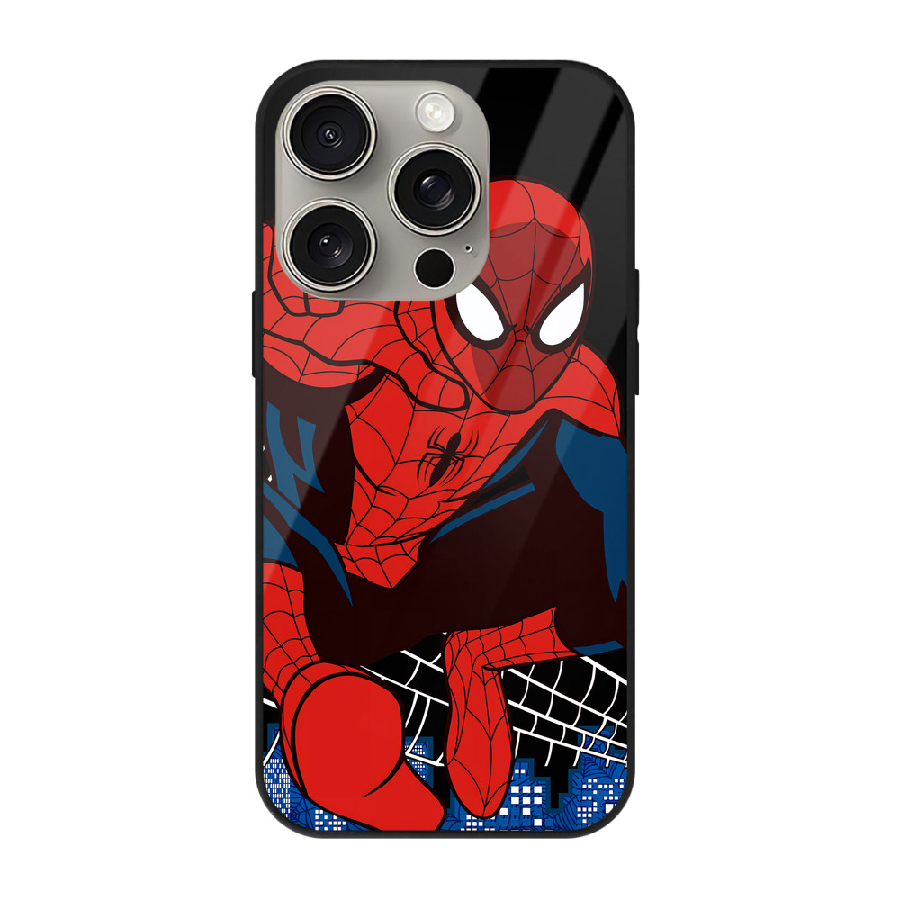 （画像用） Spider Man スパイダーマン 【iPhone15Pro対応】スマホケース 耐衝撃＆黄変防止 背面ガラス