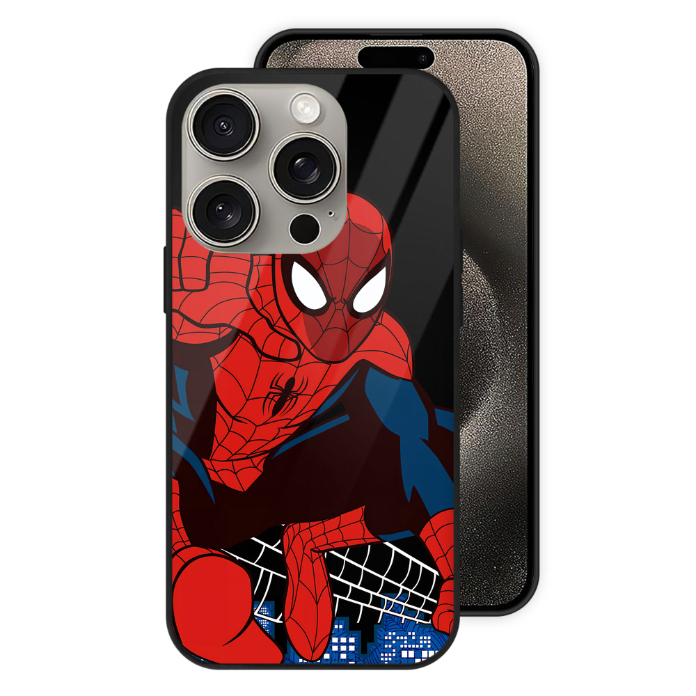 （画像用） Spider Man スパイダーマン 【iPhone15Pro対応】スマホケース 耐衝撃＆黄変防止 背面ガラス