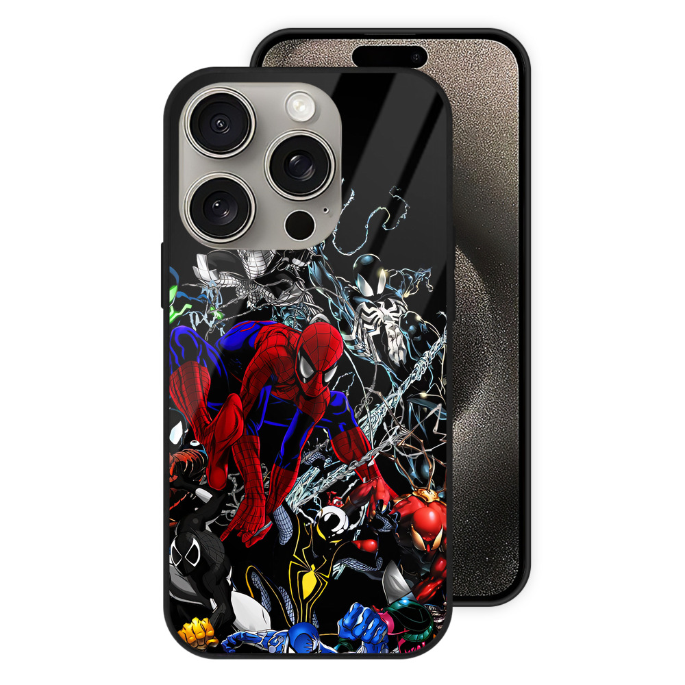 （画像用） Spider Man スパイダーマン 【iPhone15Pro対応】スマホケース 耐衝撃＆黄変防止 背面ガラス