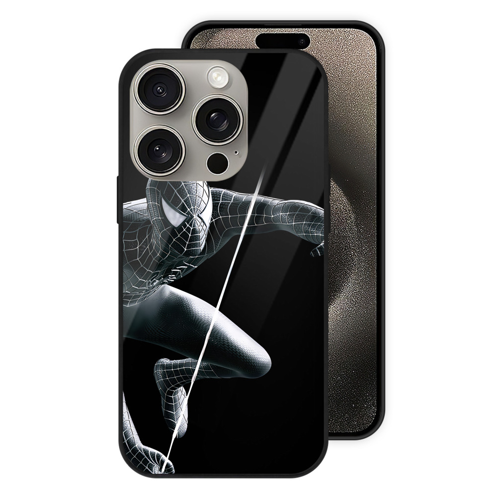 Spider Man スパイダーマン 【iPhone15Pro対応】スマホケース 耐衝撃＆黄変防止 背面ガラス
