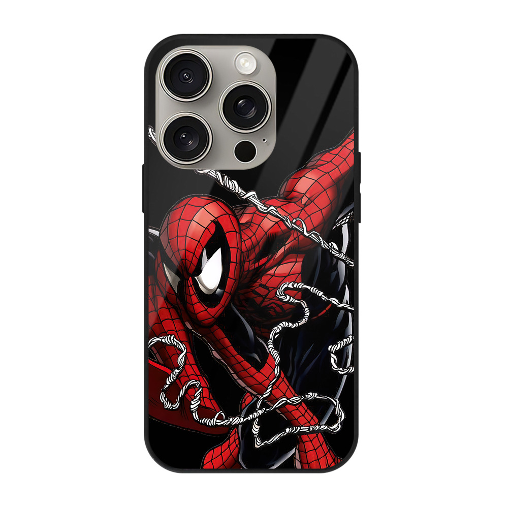 Spider Man スパイダーマン 【iPhone15Pro対応】スマホケース 耐衝撃＆黄変防止 背面ガラス