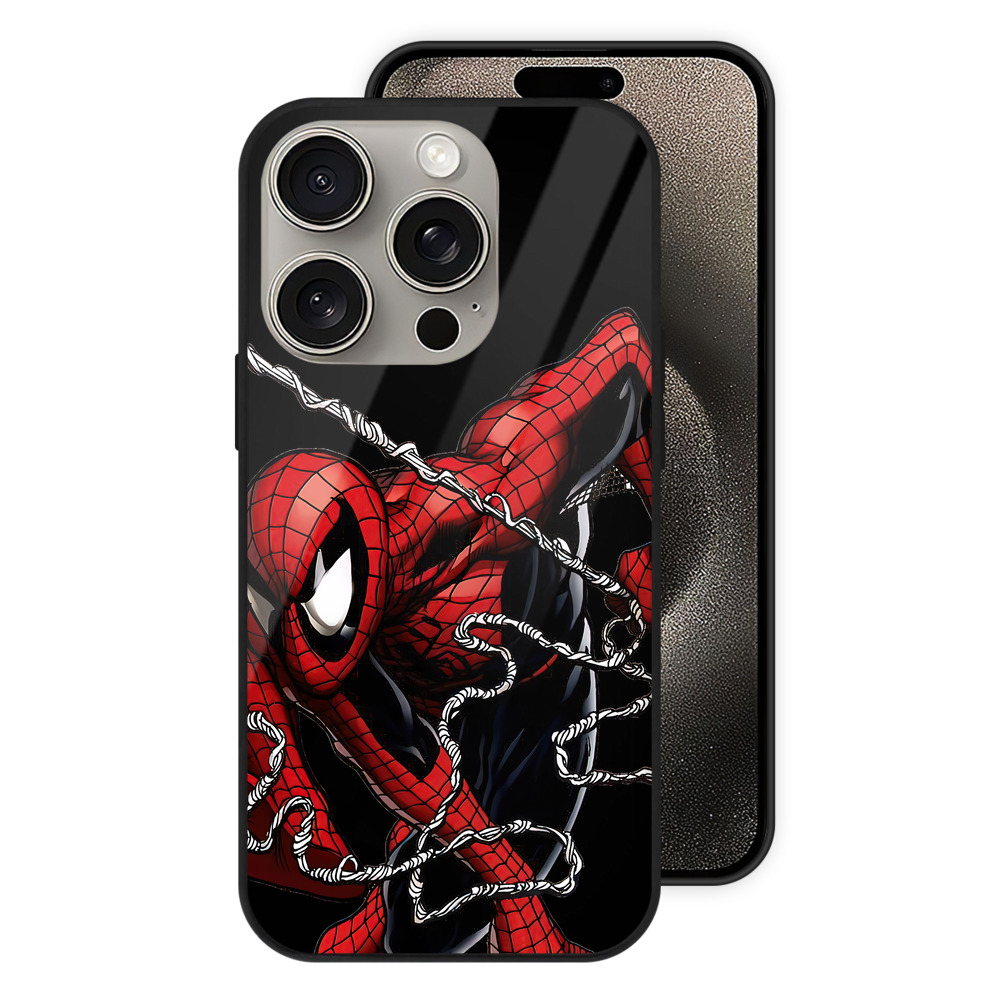 Spider Man スパイダーマン 【iPhone15Pro対応】スマホケース 耐衝撃＆黄変防止 背面ガラス