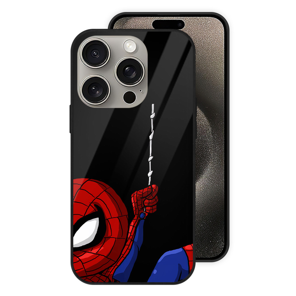 Spider Man スパイダーマン 【iPhone15Pro対応】スマホケース 耐衝撃＆黄変防止 背面ガラス