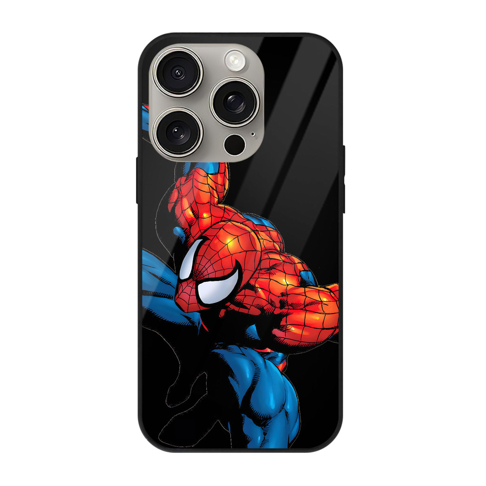 Spider Man スパイダーマン 【iPhone15Pro対応】スマホケース 耐衝撃＆黄変防止 背面ガラス