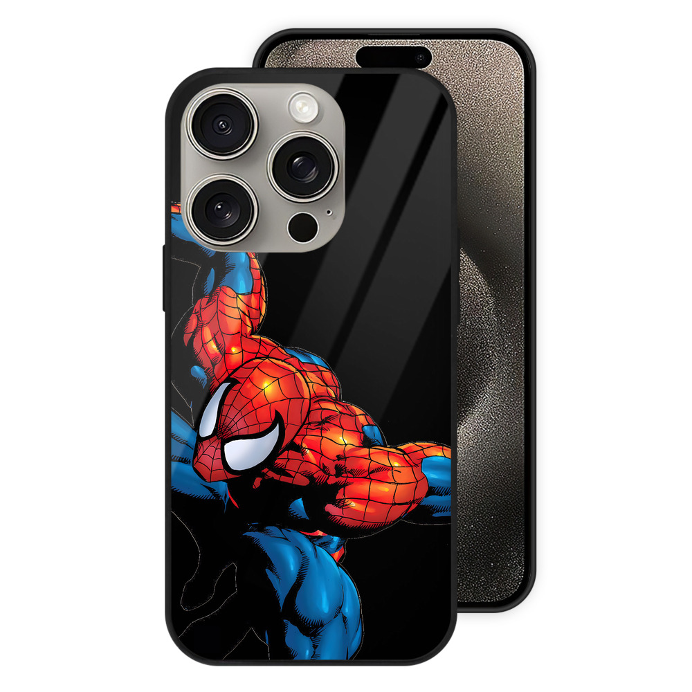 Spider Man スパイダーマン 【iPhone15Pro対応】スマホケース 耐衝撃＆黄変防止 背面ガラス