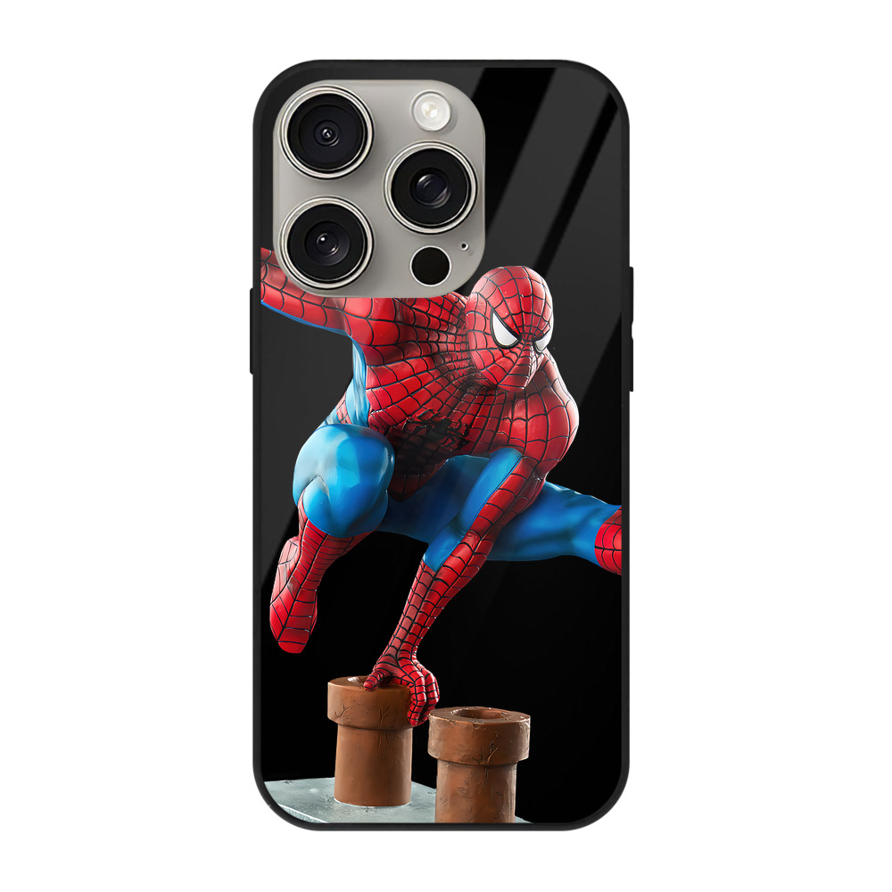 （画像用） Spider Man スパイダーマン 【iPhone15Pro対応】スマホケース 耐衝撃＆黄変防止 背面ガラス