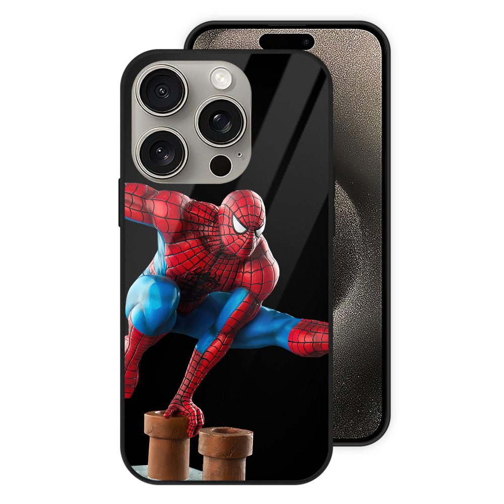 （画像用） Spider Man スパイダーマン 【iPhone15Pro対応】スマホケース 耐衝撃＆黄変防止 背面ガラス