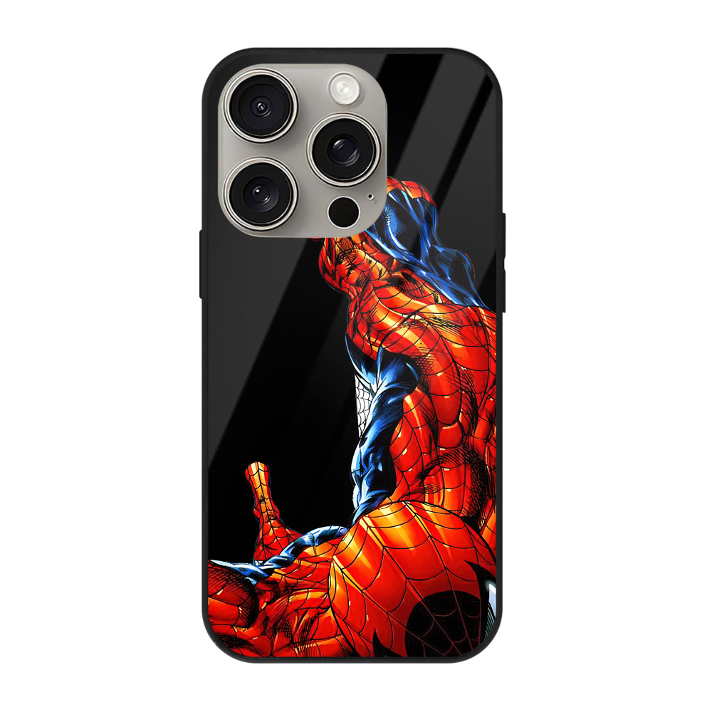 Spider Man スパイダーマン 【iPhone15Pro対応】スマホケース 耐衝撃＆黄変防止 背面ガラス
