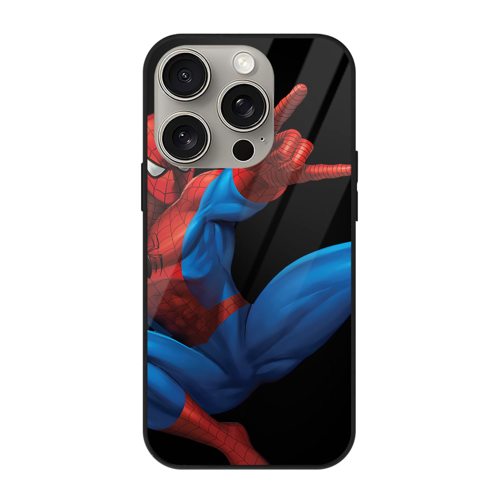 （画像用） Spider Man スパイダーマン 【iPhone15Pro対応】スマホケース 耐衝撃＆黄変防止 背面ガラス