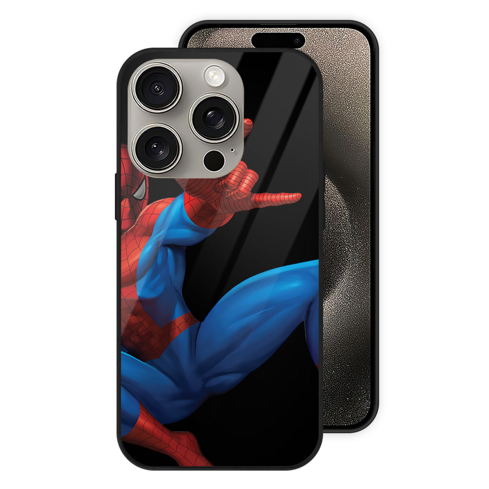 （画像用） Spider Man スパイダーマン 【iPhone15Pro対応】スマホケース 耐衝撃＆黄変防止 背面ガラス