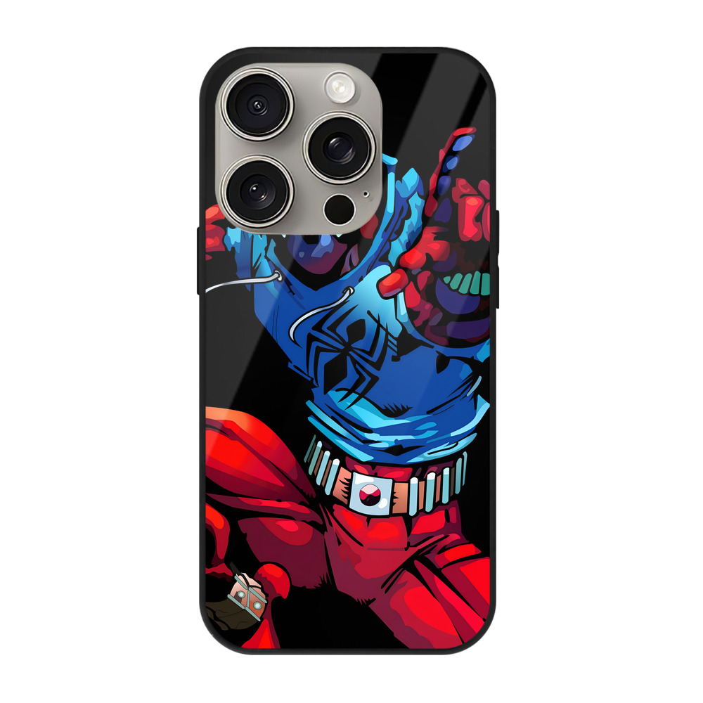 Spider Man スパイダーマン 【iPhone15Pro対応】スマホケース 耐衝撃＆黄変防止 背面ガラス