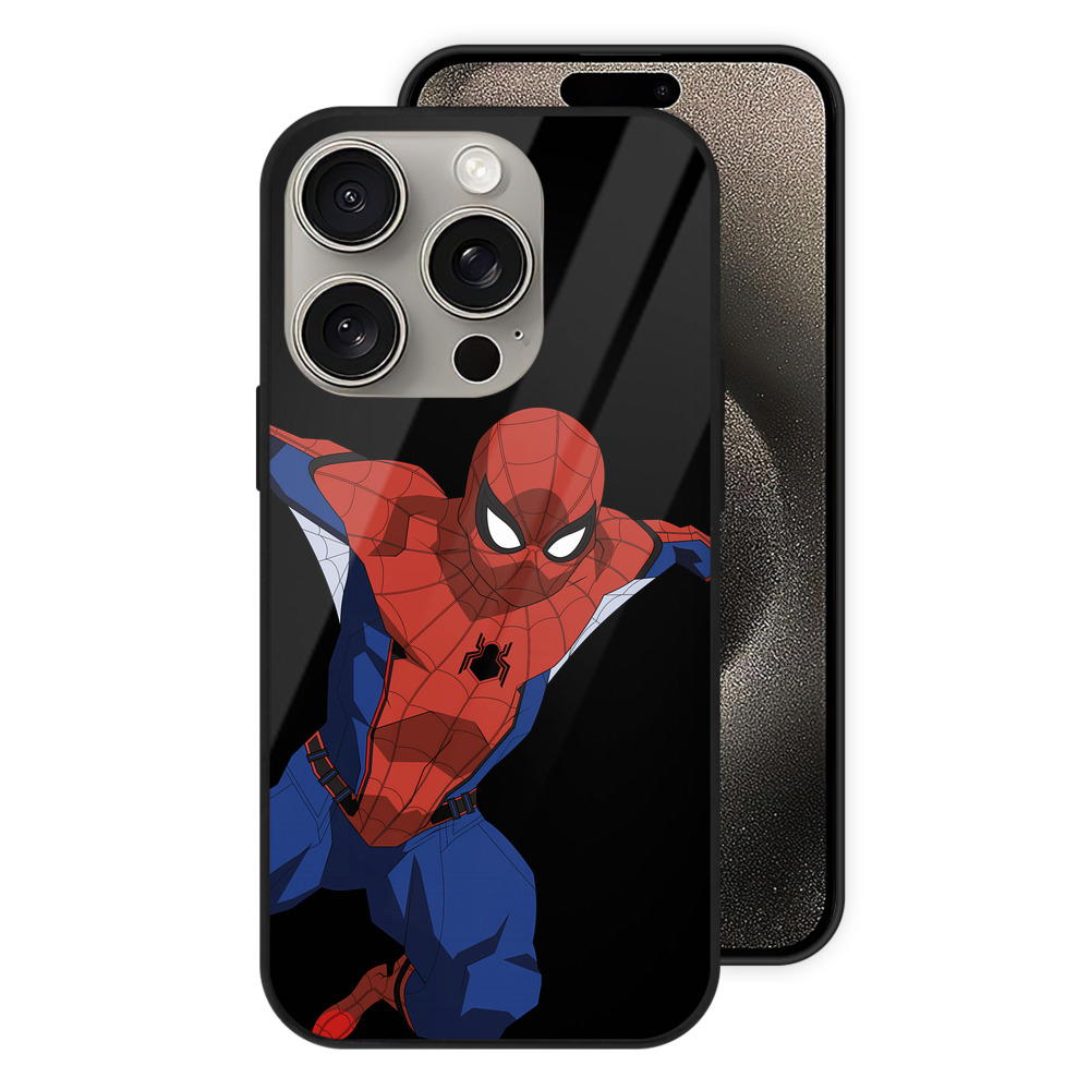 （画像用） Spider Man スパイダーマン 【iPhone15Pro対応】スマホケース 耐衝撃＆黄変防止 背面ガラス