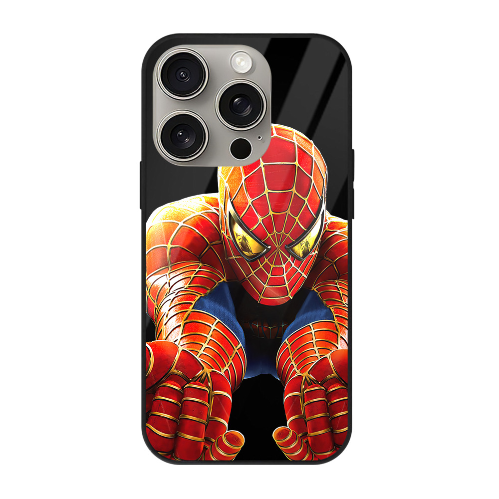 Spider Man スパイダーマン 【iPhone15Pro対応】スマホケース 耐衝撃＆黄変防止 背面ガラス