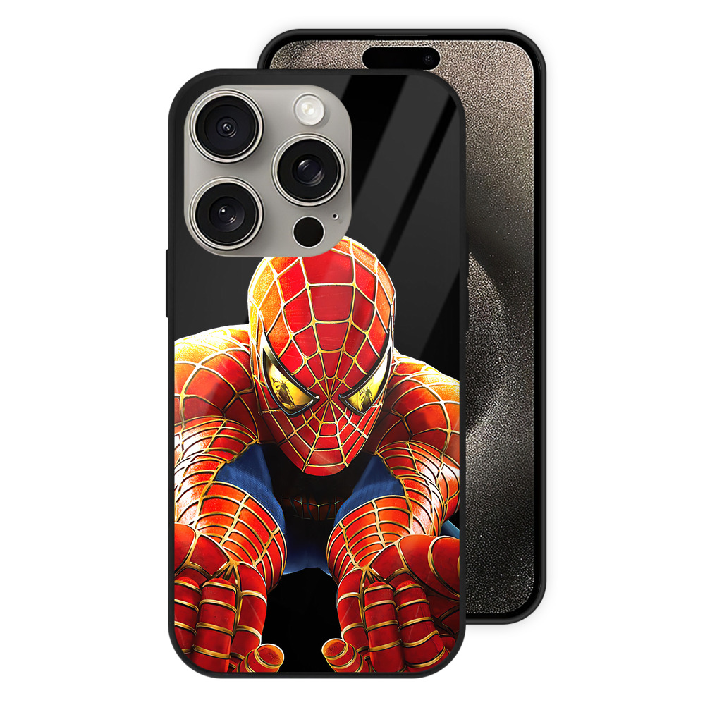 Spider Man スパイダーマン 【iPhone15Pro対応】スマホケース 耐衝撃＆黄変防止 背面ガラス