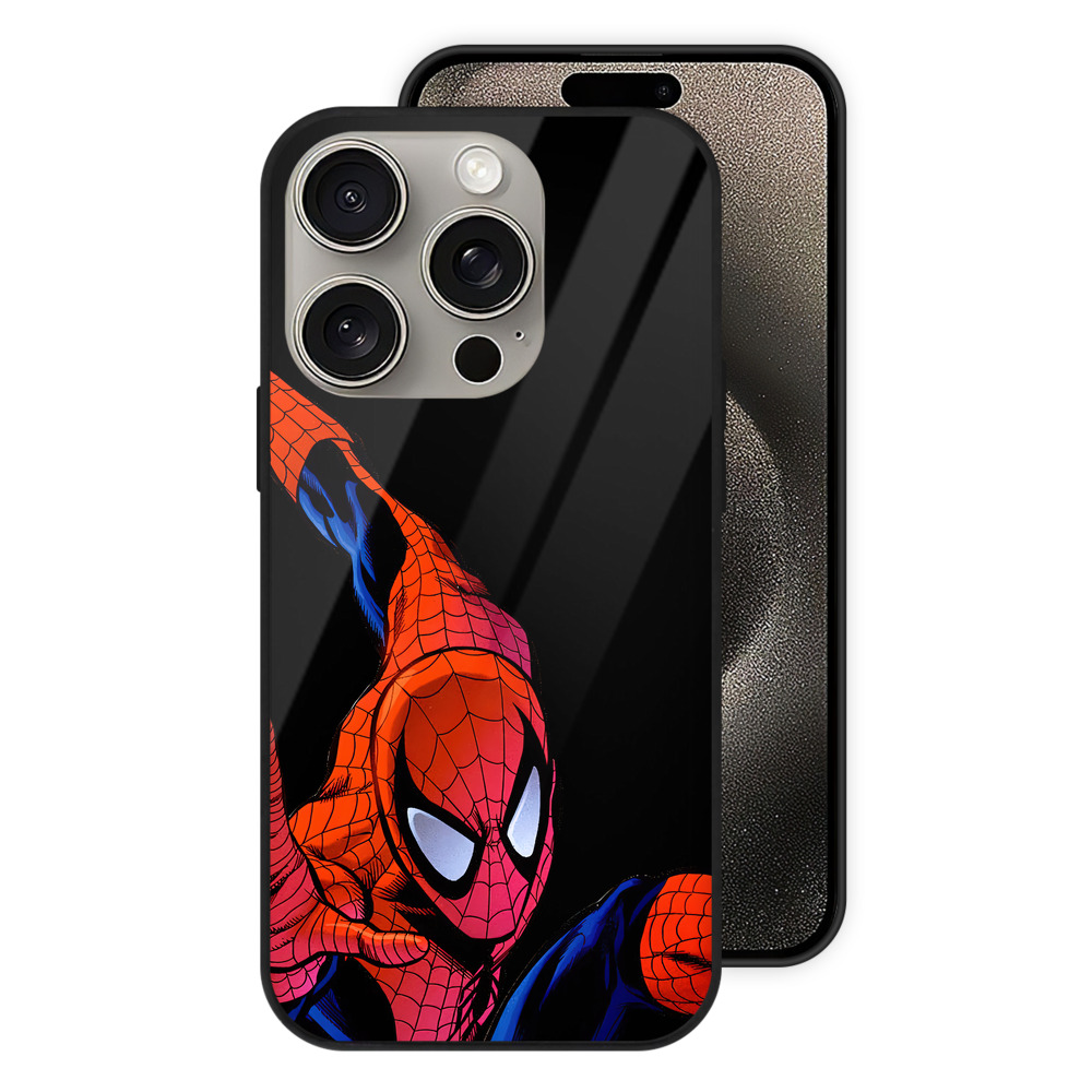（画像用） Spider Man スパイダーマン 【iPhone15Pro対応】スマホケース 耐衝撃＆黄変防止 背面ガラス