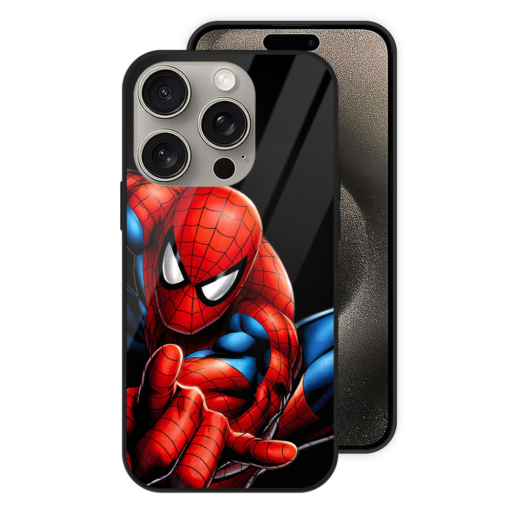 Spider Man スパイダーマン 【iPhone15Pro対応】スマホケース 耐衝撃＆黄変防止 背面ガラス