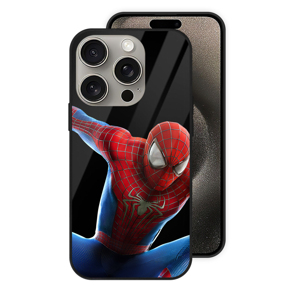 Spider Man スパイダーマン 【iPhone15Pro対応】スマホケース 耐衝撃＆黄変防止 背面ガラス