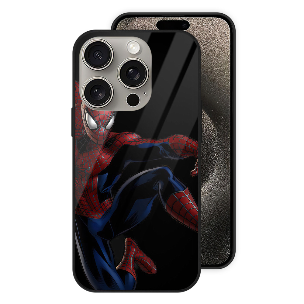 Spider Man スパイダーマン 【iPhone15Pro対応】スマホケース 耐衝撃＆黄変防止 背面ガラス