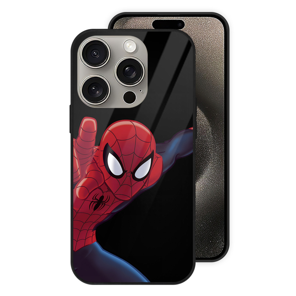 Spider Man スパイダーマン 【iPhone15Pro対応】スマホケース 耐衝撃＆黄変防止 背面ガラス