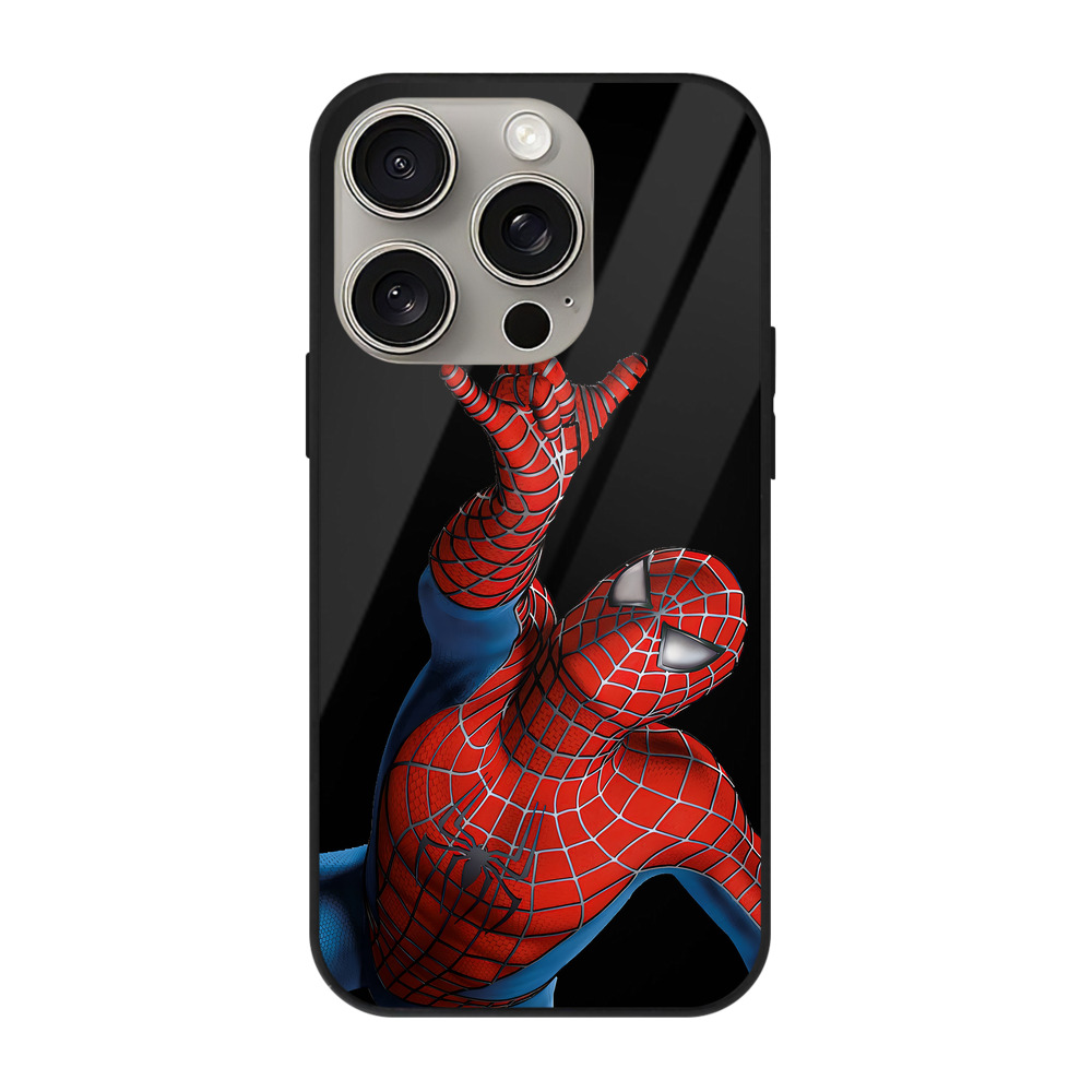 Spider Man スパイダーマン 【iPhone15Pro対応】スマホケース 耐衝撃＆黄変防止 背面ガラス
