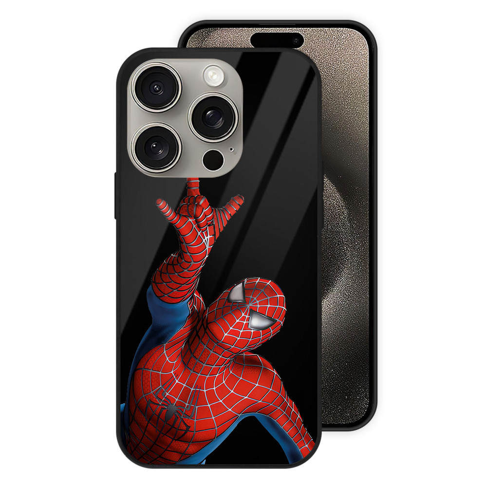 Spider Man スパイダーマン 【iPhone15Pro対応】スマホケース 耐衝撃＆黄変防止 背面ガラス