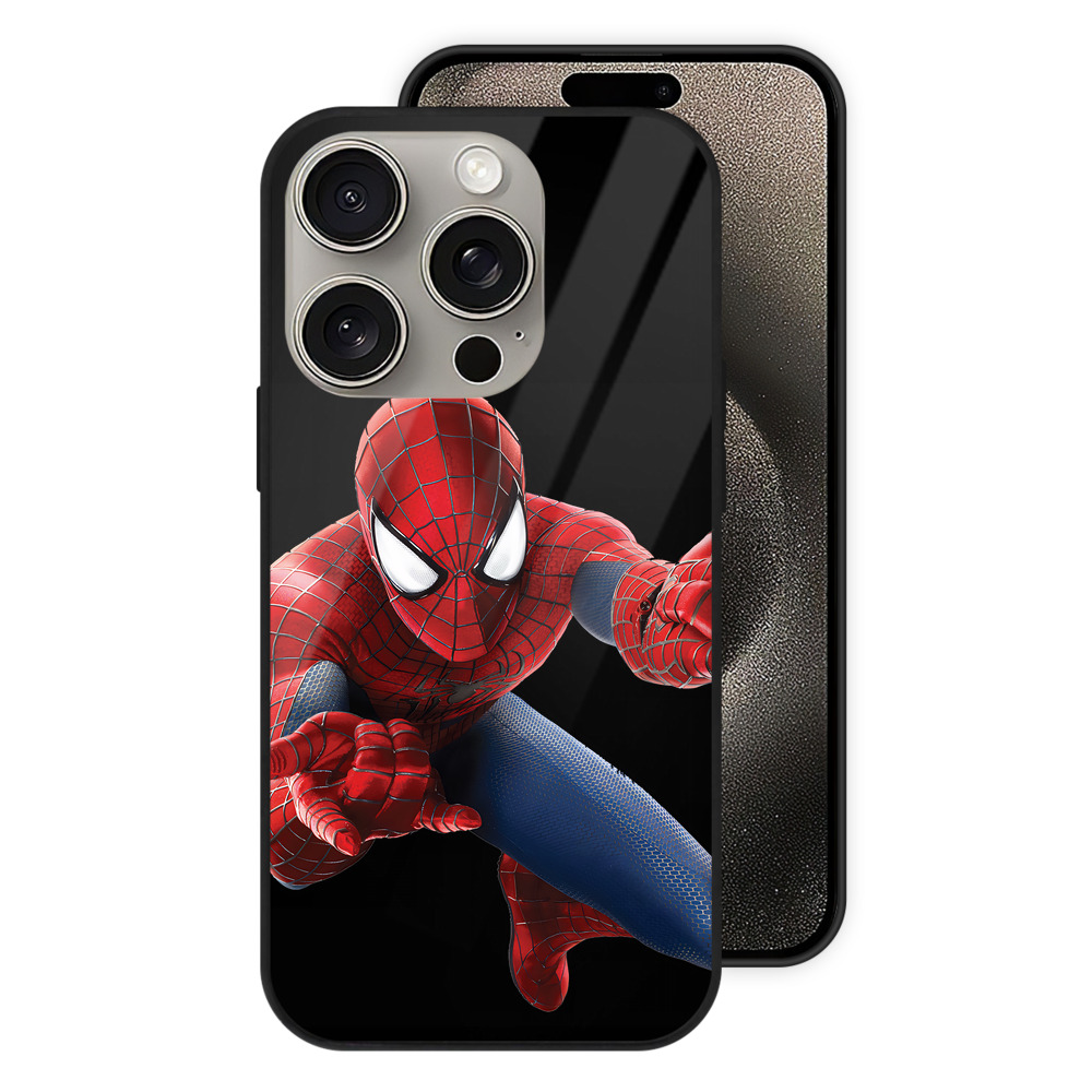 （画像用） Spider Man スパイダーマン 【iPhone15Pro対応】スマホケース 耐衝撃＆黄変防止 背面ガラス
