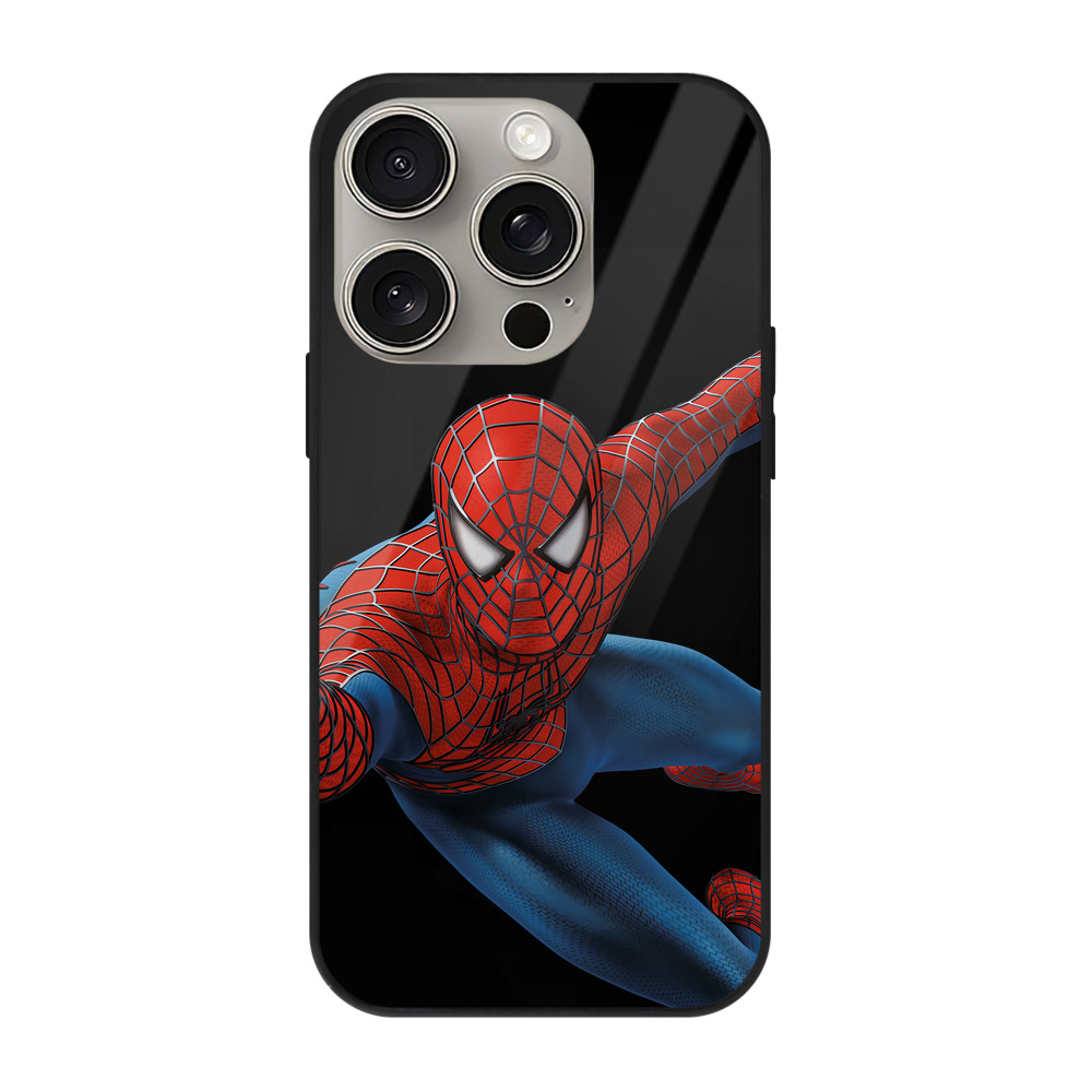 Spider Man スパイダーマン 【iPhone15Pro対応】スマホケース 耐衝撃＆黄変防止 背面ガラス