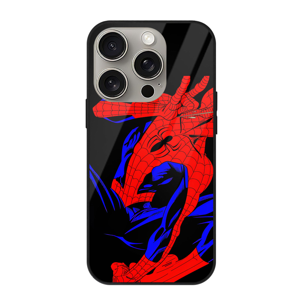 Spider Man スパイダーマン 【iPhone15Pro対応】スマホケース 耐衝撃＆黄変防止 背面ガラス