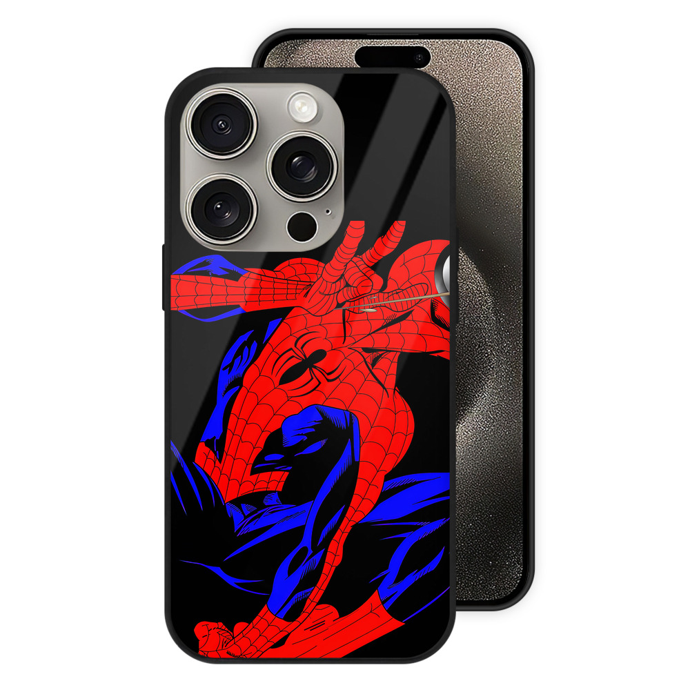 Spider Man スパイダーマン 【iPhone15Pro対応】スマホケース 耐衝撃＆黄変防止 背面ガラス