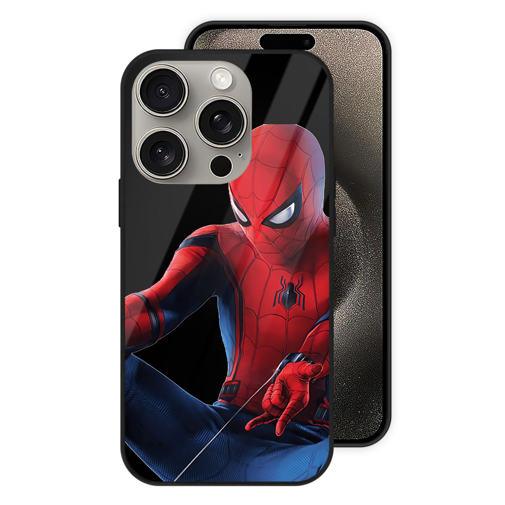 （画像用） Spider Man スパイダーマン 【iPhone15Pro対応】スマホケース 耐衝撃＆黄変防止 背面ガラス