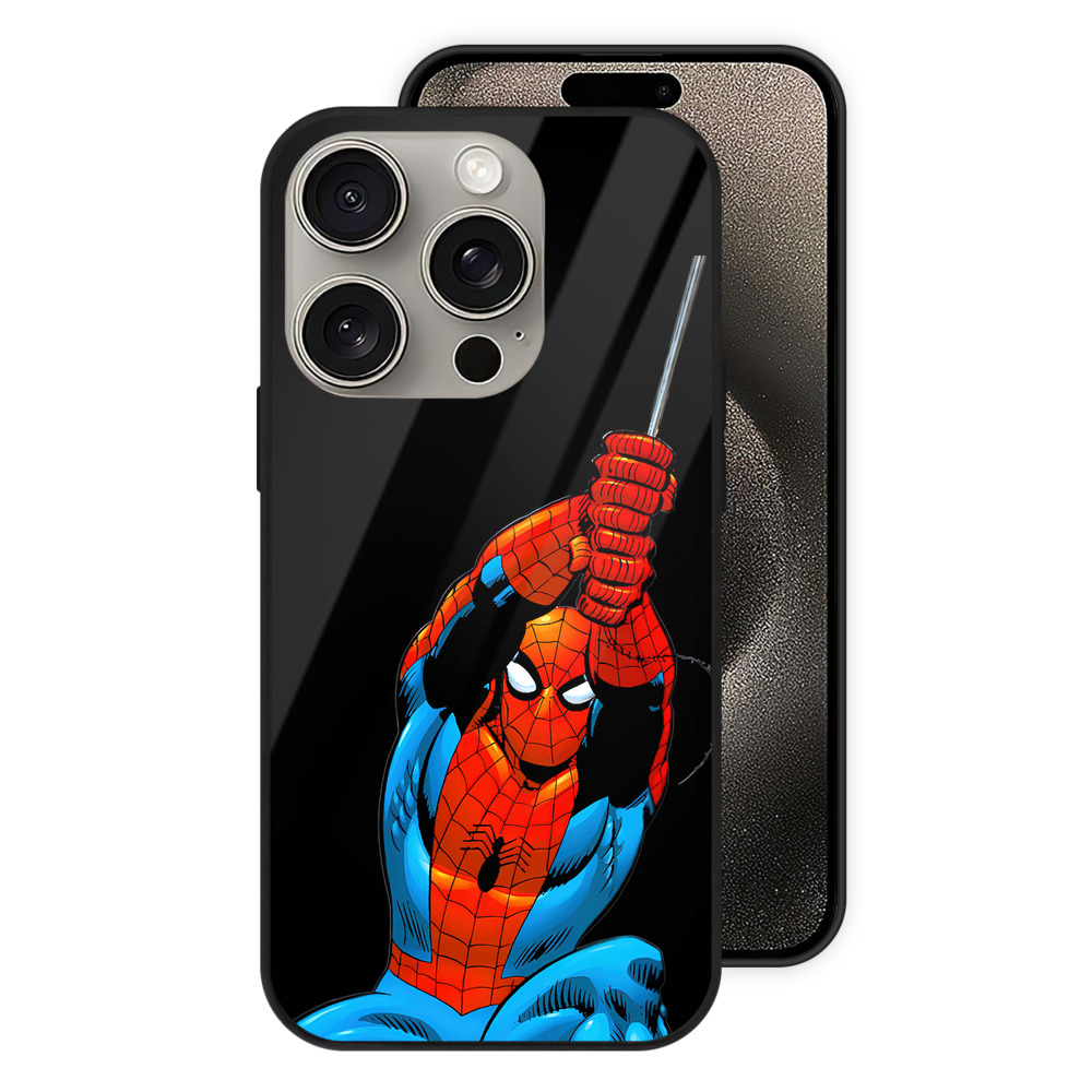 Spider Man スパイダーマン 【iPhone15Pro対応】スマホケース 耐衝撃＆黄変防止 背面ガラス