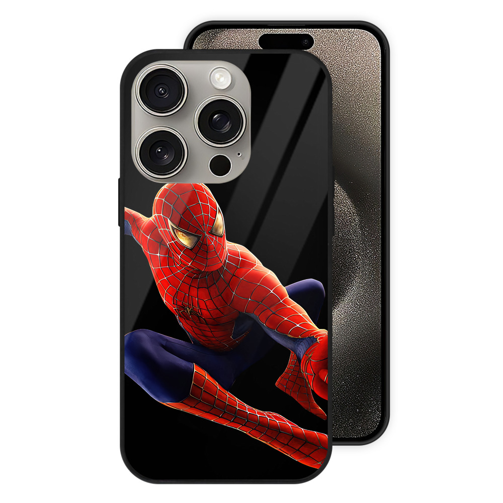 （画像用） Spider Man スパイダーマン 【iPhone15Pro対応】スマホケース 耐衝撃＆黄変防止 背面ガラス