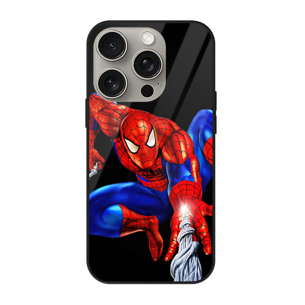 Spider Man スパイダーマン 【iPhone15Pro対応】スマホケース 耐衝撃＆黄変防止 背面ガラス