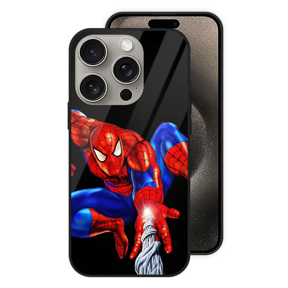 Spider Man スパイダーマン 【iPhone15Pro対応】スマホケース 耐衝撃＆黄変防止 背面ガラス