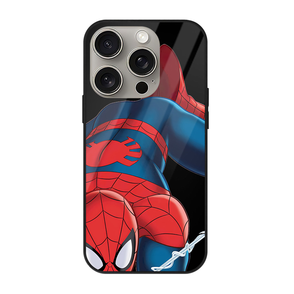 Spider Man スパイダーマン 【iPhone15Pro対応】スマホケース 耐衝撃＆黄変防止 背面ガラス