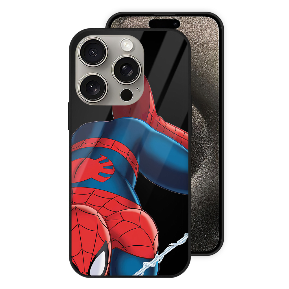 Spider Man スパイダーマン 【iPhone15Pro対応】スマホケース 耐衝撃＆黄変防止 背面ガラス