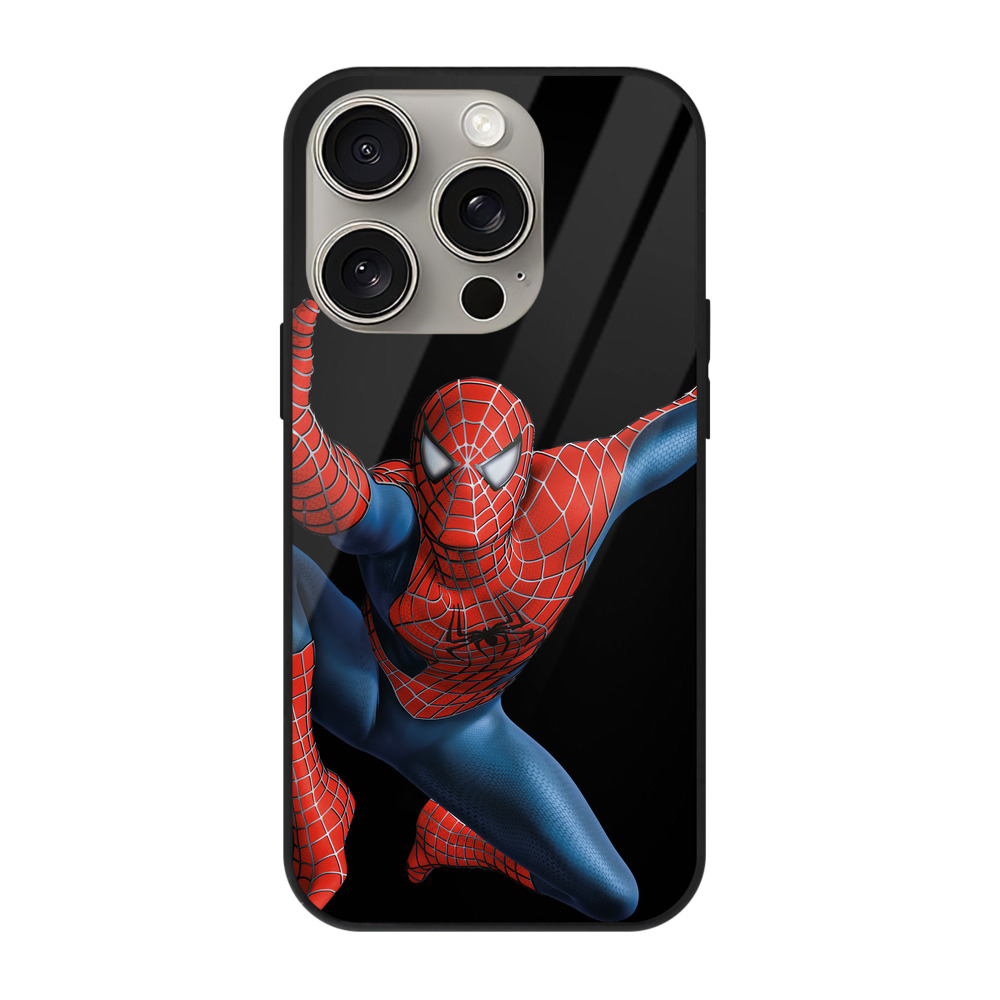 Spider Man スパイダーマン 【iPhone15Pro対応】スマホケース 耐衝撃＆黄変防止 背面ガラス