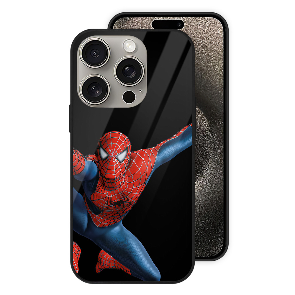 Spider Man スパイダーマン 【iPhone15Pro対応】スマホケース 耐衝撃＆黄変防止 背面ガラス