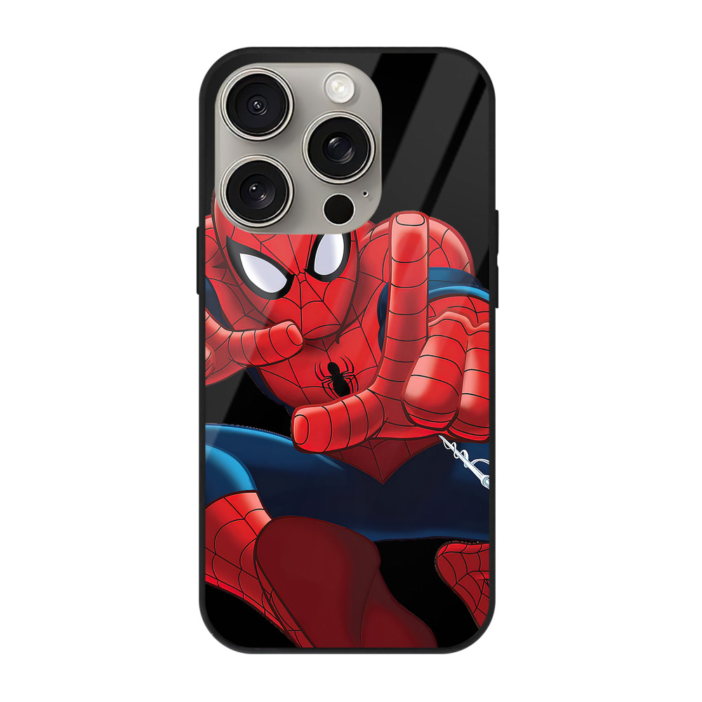 （画像用） Spider Man スパイダーマン 【iPhone15Pro対応】スマホケース 耐衝撃＆黄変防止 背面ガラス