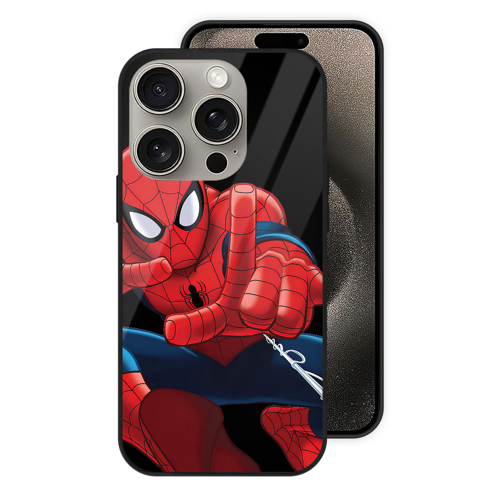 （画像用） Spider Man スパイダーマン 【iPhone15Pro対応】スマホケース 耐衝撃＆黄変防止 背面ガラス