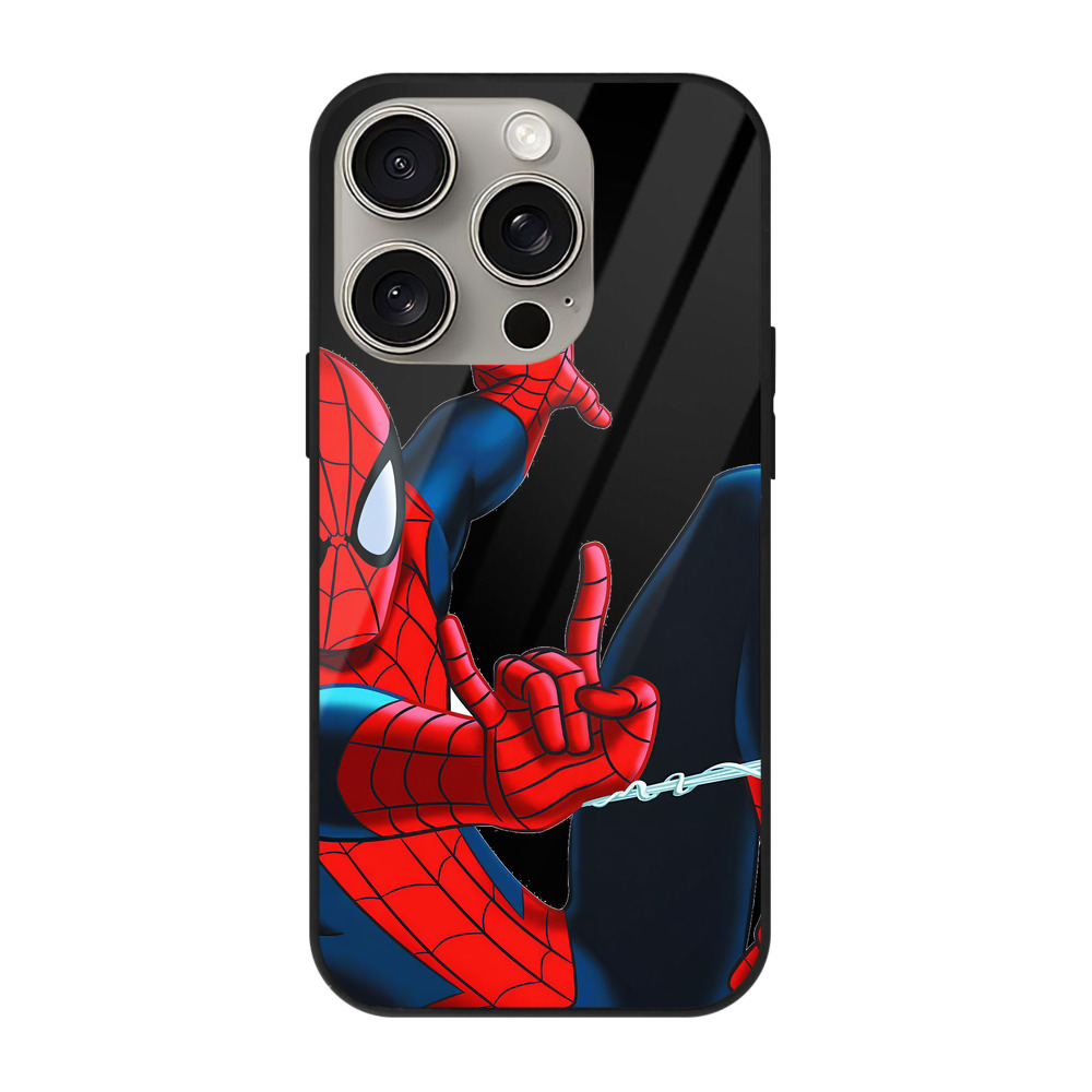 Spider Man スパイダーマン 【iPhone15Pro対応】スマホケース 耐衝撃＆黄変防止 背面ガラス