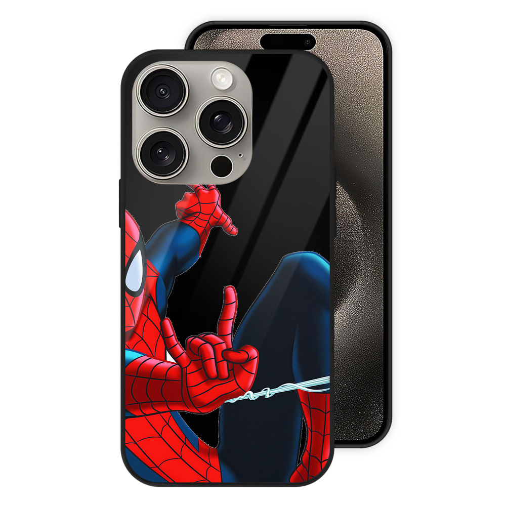 Spider Man スパイダーマン 【iPhone15Pro対応】スマホケース 耐衝撃＆黄変防止 背面ガラス