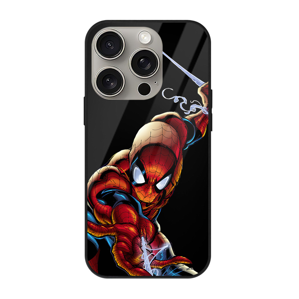 Spider Man スパイダーマン 【iPhone15Pro対応】スマホケース 耐衝撃＆黄変防止 背面ガラス