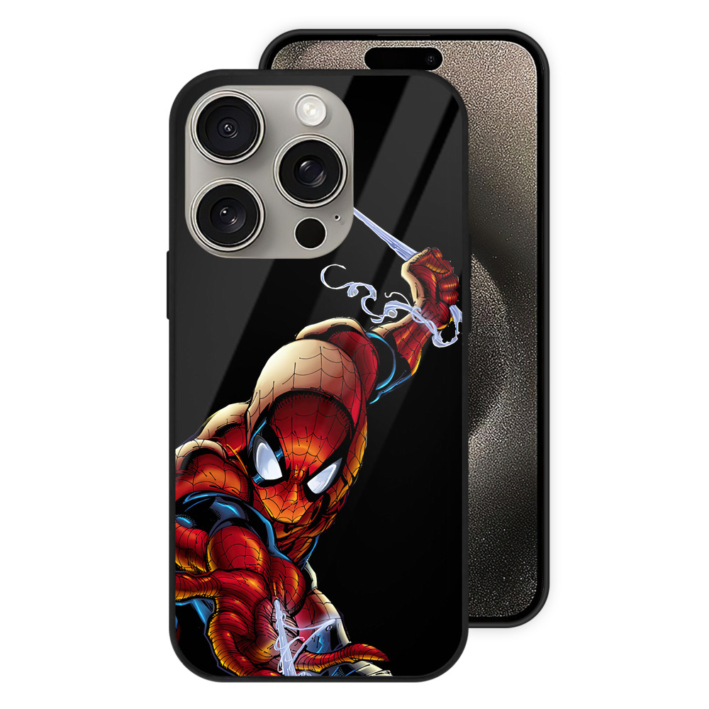 Spider Man スパイダーマン 【iPhone15Pro対応】スマホケース 耐衝撃＆黄変防止 背面ガラス