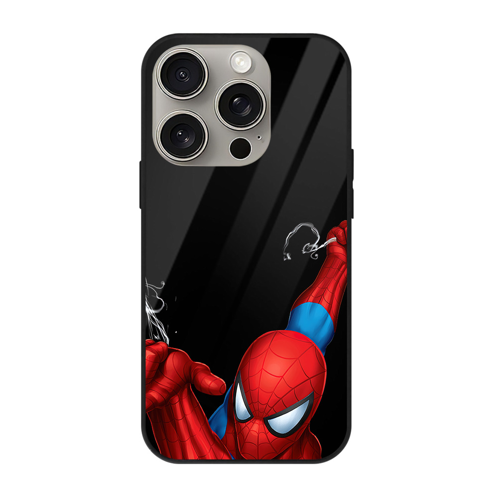 Spider Man スパイダーマン 【iPhone15Pro対応】スマホケース 耐衝撃＆黄変防止 背面ガラス