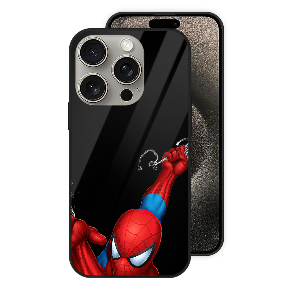 Spider Man スパイダーマン 【iPhone15Pro対応】スマホケース 耐衝撃＆黄変防止 背面ガラス